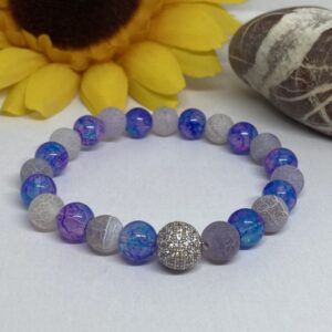 Kék achát ásvány karkötő cirkon díszítéssel - Image 3