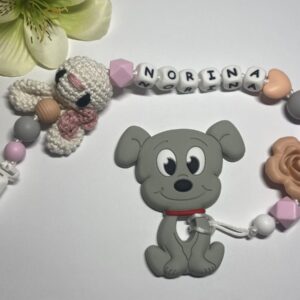 Pasztell színű rágcsa- és cumilánc horgolt nyuszival - Image 1