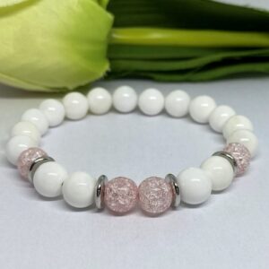 Kagyló- ,,rózsaszín" hegyikristály ásvány karkötő – Bild 3