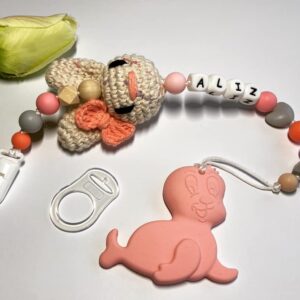 Horgolt nyuszis rágcsa- és cumilánc - Image 1