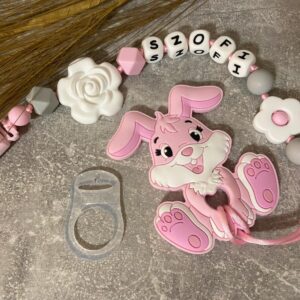 Fehér rózsás rágcsa- és cumilánc nyuszival – Bild 1