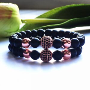 Matt onix és rose gold hematit páros karkötő cirkóniával - Image 1