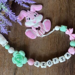 Fehér rózsás rágcsa- és cumilánc nyuszival – Bild 3