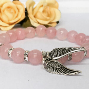 Rózsakvarc ásvány karkötő angyalszárny díszítéssel - Image 1