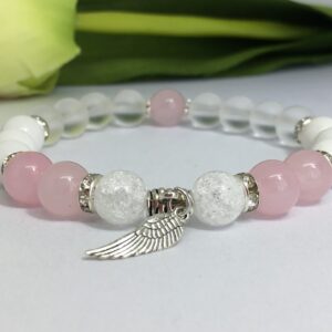 Angyali rózsakvarc, jade és hegyikristály ásvány karkötő - Image 3