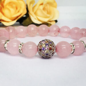 Rózsakvarc ásvány karkötő cirkóniával - Image 1