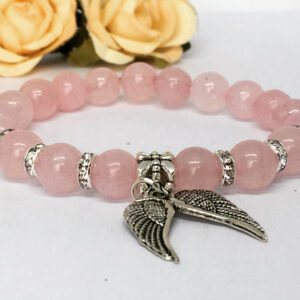 Rózsakvarc ásvány karkötő angyalszárny díszítéssel - Image 2